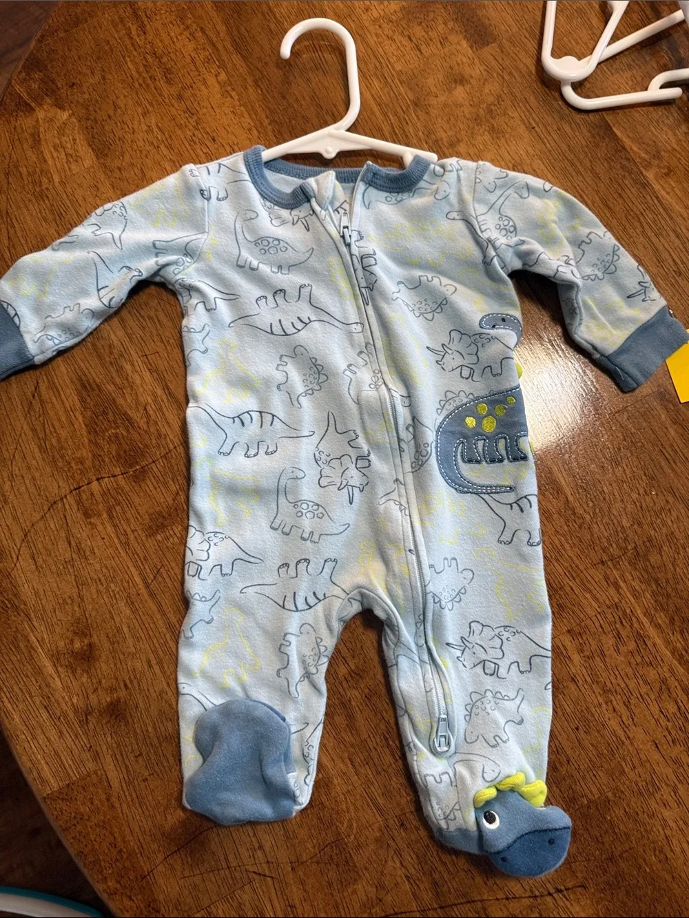 Light Blue Dinosaur Footed One-Piece Pajama Sleeper